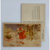 2618 2 drevena vanocni retro pohlednice deti s lucernou
