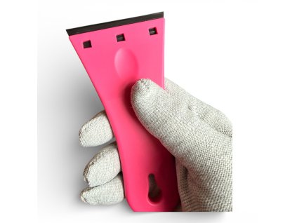 Plastová škrabka růžová s břitem 7 cm na lepidlo nečistoty