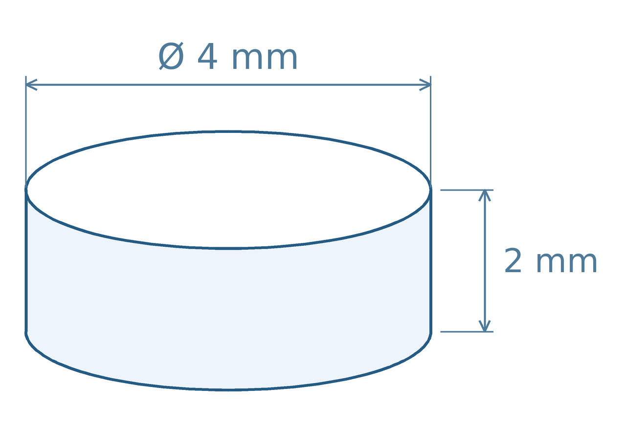 Schéma magnetu: průměr 4 mm, výška 2 mm