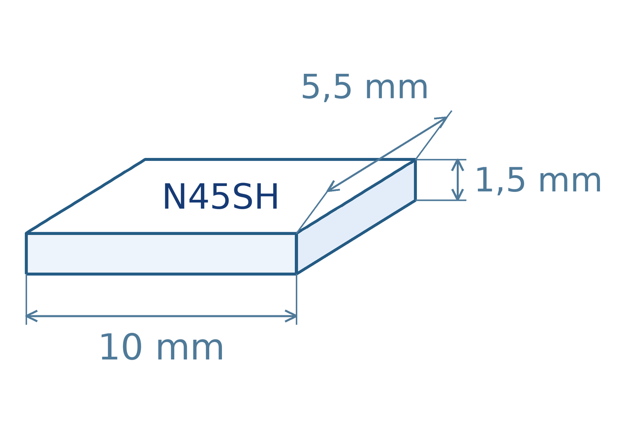 Schéma magnetu: délka 10 mm, šířka 5,5 mm, výška 1,5 mm