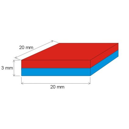 Neodymový magnet kvádr 20x20x3 N 80 °C, VMM7-N42 (Počet kusů 1 ks)