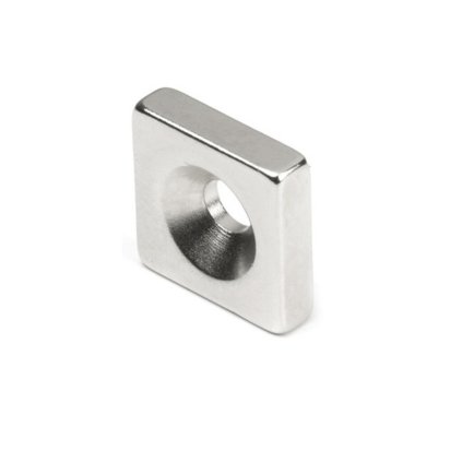 Neodymový magnet kvádr s dírou pro šroub se zápustnou hlavou 15 x 15 x 4 N 80 °C, VMM4-N35 (Počet kusů 1 ks)