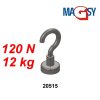 Magnetický háček stříbrný, průměr 20 mm, NdFeB, odtrhová síla 12 kg (Počet kusů 1 ks)