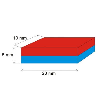 Neodymový magnet kvádr 20x10x5 N 80 °C, VMM7-N42 (Počet kusů 1 ks)