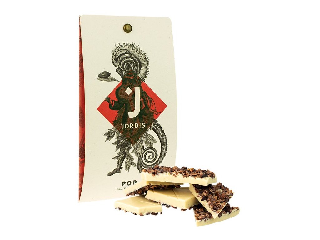 Jordis POP bílá čokoláda 40% s kousky kakaových bobů