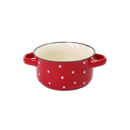 BOWL RED WITH WHITE DOTS, 580ML, CERAMIC