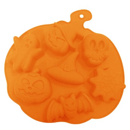 SILICONE BAKING MOULD PUMPKIN SHAPE 7PCS ORANGE