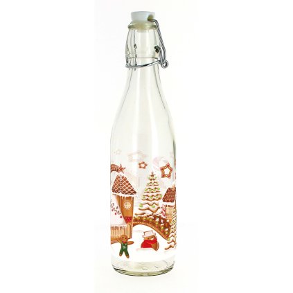 BOTTLE WITH SNAP CAP 1L GINGERBREAD VILLAGE