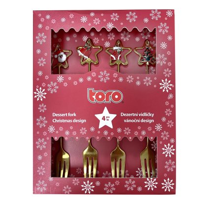 DESSERT FORK CHRISTMAS DESIGN 4ASS. GOLD 4KS
