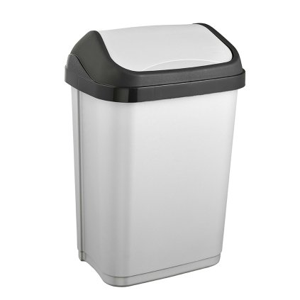 WASTE BIN WITH SWING LID, 25,5X19X38, LIGHT GREY