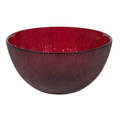 MISKA LESKLÁ ČERVENÁ S GLITRY D15*7CM 0.5L