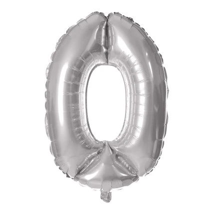 BALLOON NUMERAL 0, 30CM, MATT SILVER