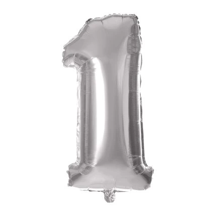 BALLOON NUMERAL 1, 30CM, MATT SILVER