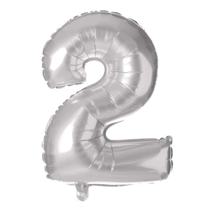 BALLOON NUMERAL 2, 30CM, MATT SILVER