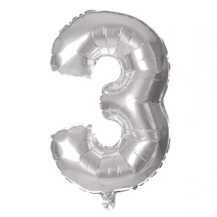 BALLOON NUMERAL 3, 30CM, MATT SILVER