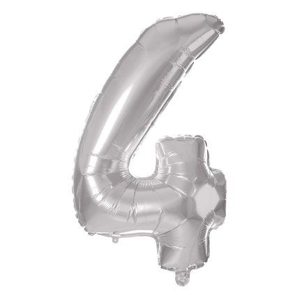 BALLOON NUMERAL 4, 30CM, MATT SILVER