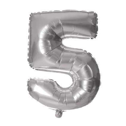 BALLOON NUMERAL 5, 30CM, MATT SILVER