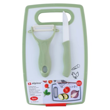 KITCHEN CUTTING BOARD. SET ALPINA + KNIFE,SCRAPER PP 4ASS