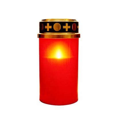 CEMETERY CANDLE 2AA 6X10CM WARM WHITE LED RED