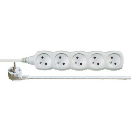 3 m Extension Cable with 5 Sockets, White