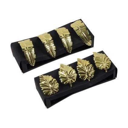 Decorative napkin ring, 4 pcs, gold leaf/feather