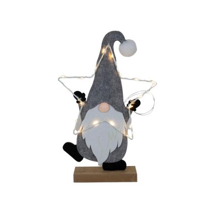 DECORATION SANTA FELT GREY WOODEN BASE 35CM