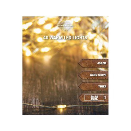 Christmas light chain, 40 LED with timer, 4m