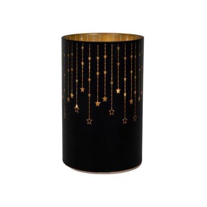 DECORATION GLASS CYLINDER LED BLACK/STAR 14CM