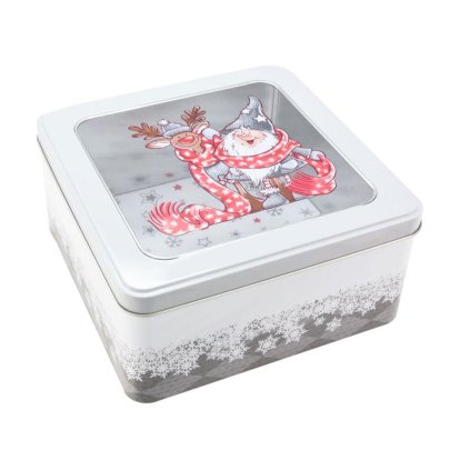CANDY BOX 17,7X17,7X8,6CM SANTA AND DEER