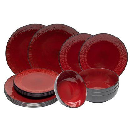 DINING SET RHODES GLAZE RED 18 PCS