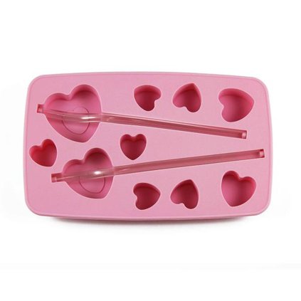 Silicone ice mould with straw, heart, pink