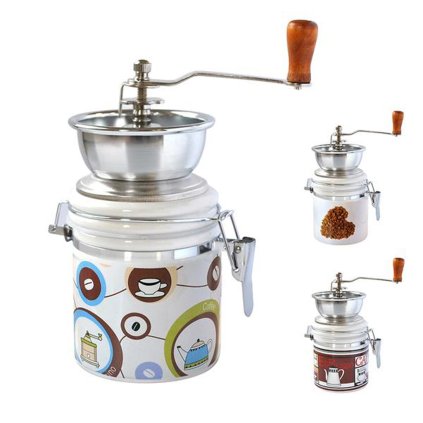COFFEE GRINDER, COFFEE MOTIF, PORC/STAINLESS STEEL, 8,5X8,5X17