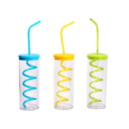 CUP WITH STRAW 300ML, PLASTIC, ASSORT