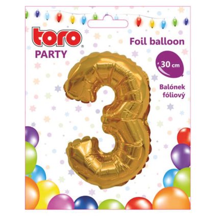 BALLOON NUMERAL 3, 30CM, MATT GOLD