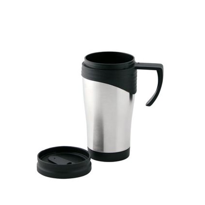 STAINLESS STEEL THERMO MUG WITH PLASTIC LID, 400ML