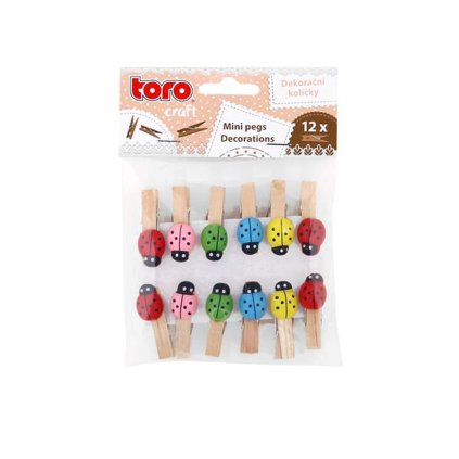 WOODEN PEGS WITH LADYBUG, 3,5CM, 12PCS