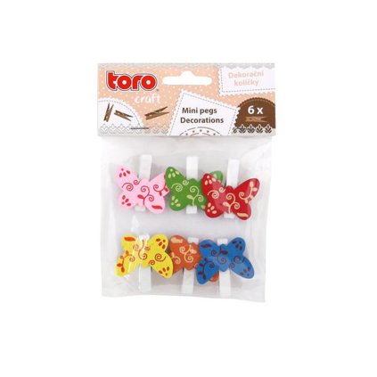 WOODEN PEGS WITH BUTTERFLY 3,5CM, 6PCS