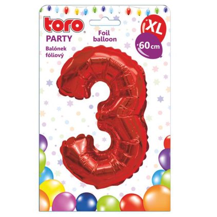 BALLOON XL, NUMERAL 3, 60CM, MATT RED