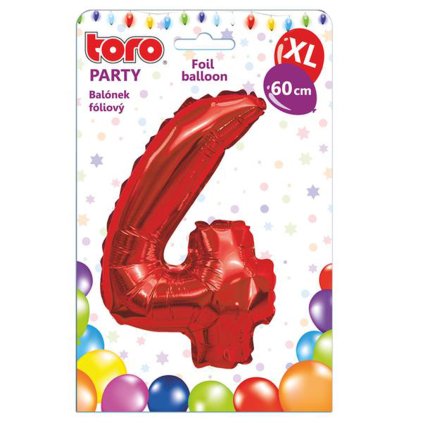 BALLOON XL, NUMERAL 4, 60CM, MATT RED