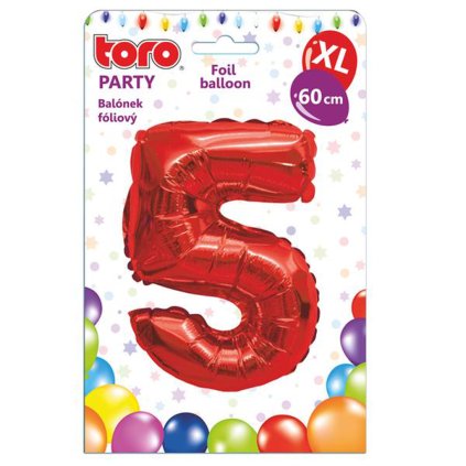 BALLOON XL, NUMERAL 5, 60CM, MATT RED