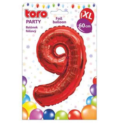 BALLOON XL, NUMERAL 9, 60CM, MATT RED