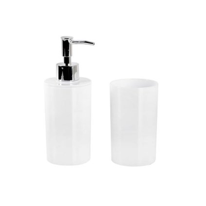SOAP DISPENSER AND CUP, WHITE, PLASTIC