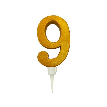 CANDLE NUMERAL "9" LARGE, 16CM, GOLD