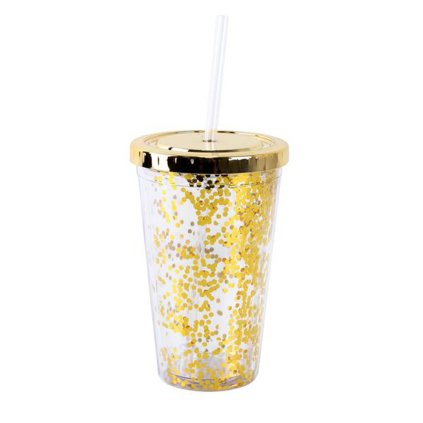 CUP WITH LID AND STRAW "CONFETTI" 10X16CM, ASSORT
