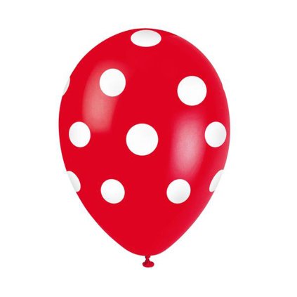 BALLOONS 30CM, 5PCS, RED WHITE DOTS
