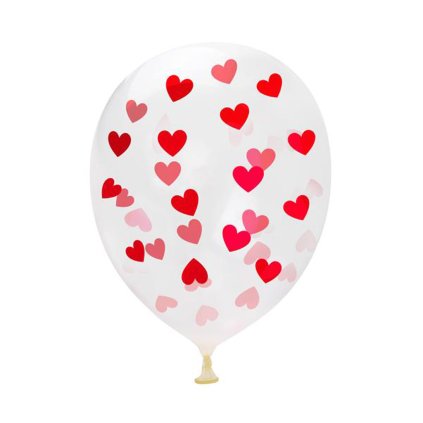 BALLOONS PRINT RED HEARTS 30CM 5PCS TRANSPARENT