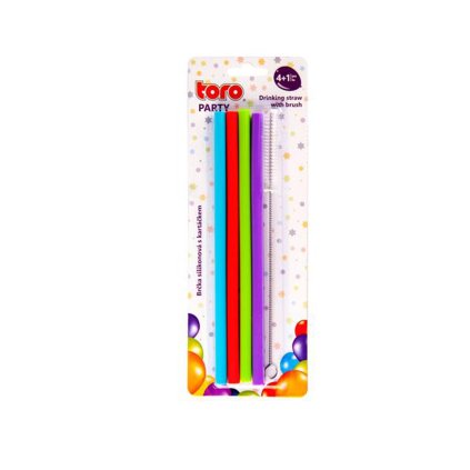 SILICONE STRAWS 4PCS+STRAW CLEANER, 20CM