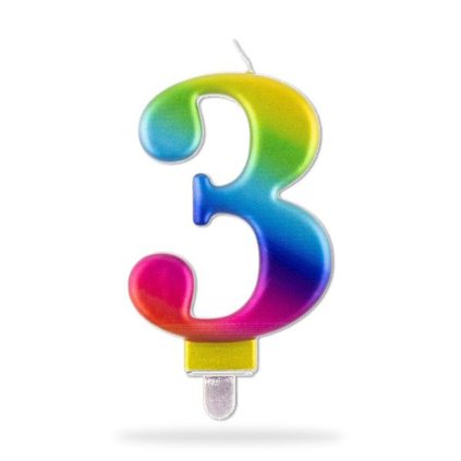 CANDLE NUMERAL "3", 7,5CM, RAINBOW
