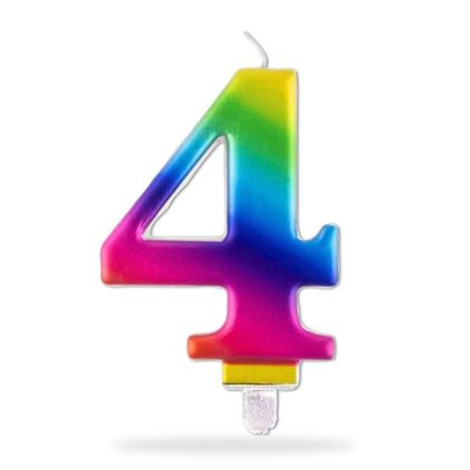 CANDLE NUMERAL "4", 7,5CM, RAINBOW
