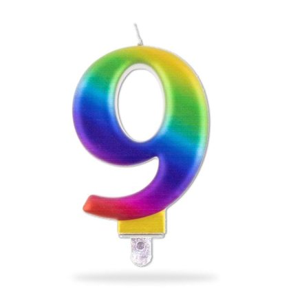 CANDLE NUMERAL "9", 7,5CM, RAINBOW